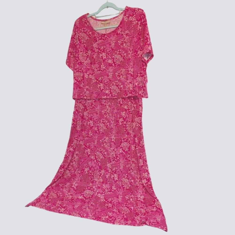 Woman Within Raspberry Layered Short Sleever Popover Dress Size L (18/20)
